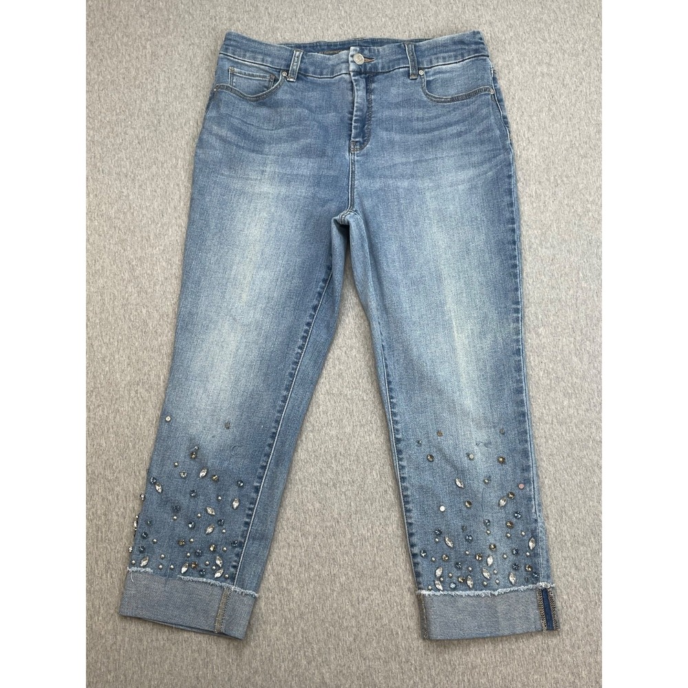 Chicos Jeans Womens Size 1 (US 8) Blue Stretch Rhinestone Embellished Crop